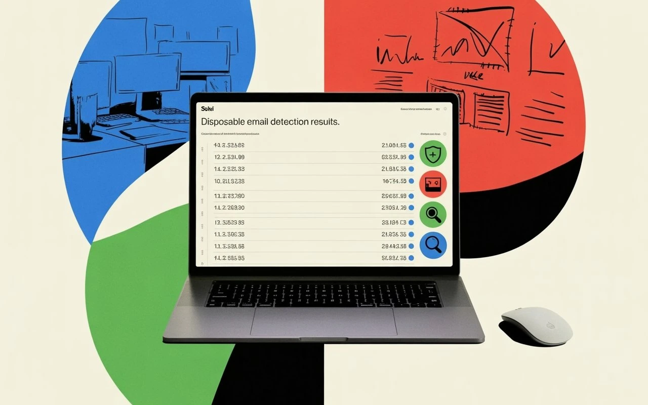 Illustration of a disposable email attempting to bypass a security verification wall using a fake confirmation email concept.